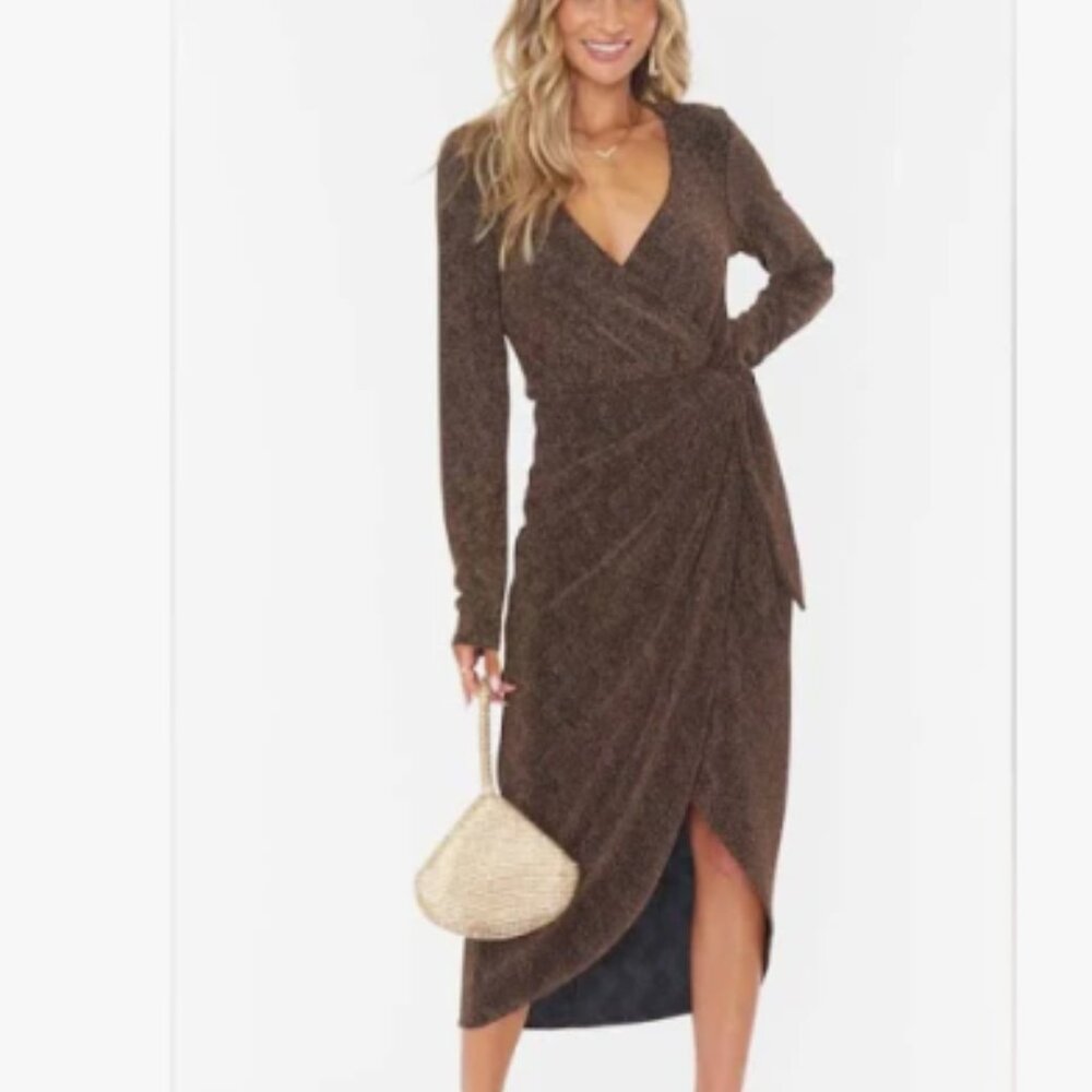 EUC SHOW ME YOUR MUMU Kimora Wrap Dress in Black/Gold Sparkle Knit XS